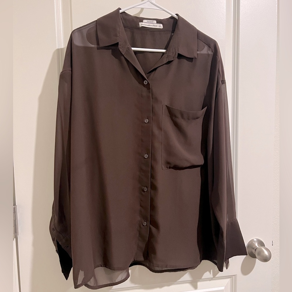 Abercrombie & Fitch Dark Brown Oversized Sheer Button Down